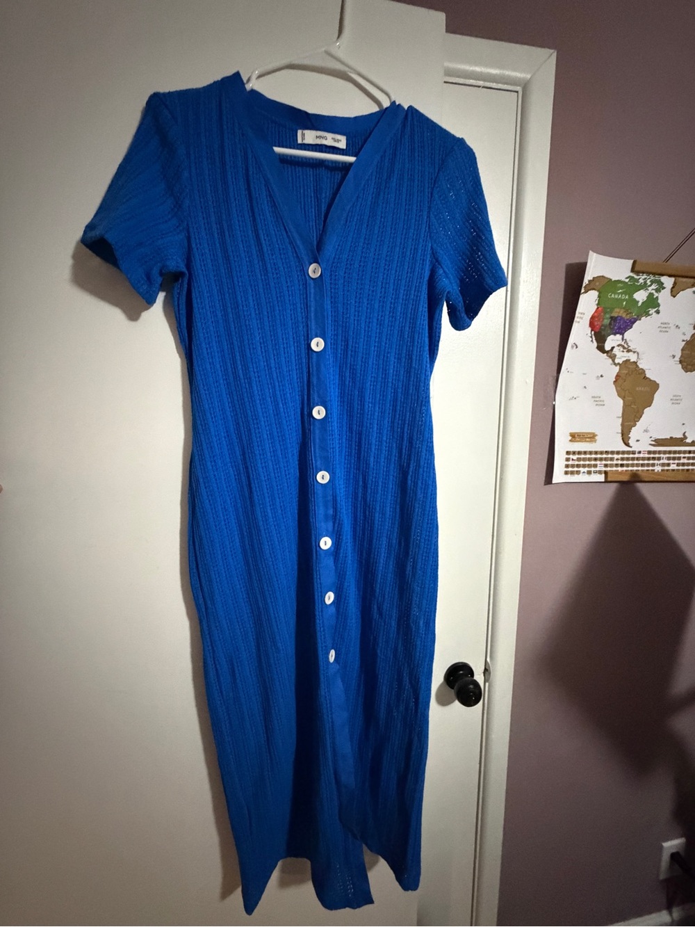 Mango Blue Button-Front Knit Dress